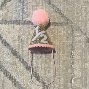 Gold and Pink Party Hat with Pom Pom